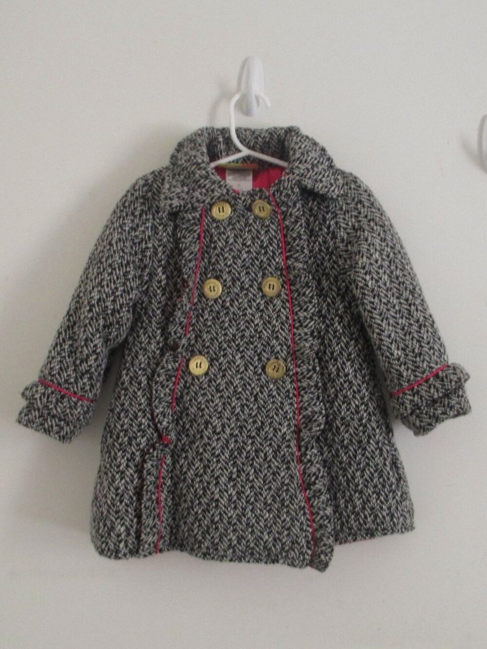 Penelope Mack Kids Black and White Herringbone Double-Breasted Coat SIZE 4T